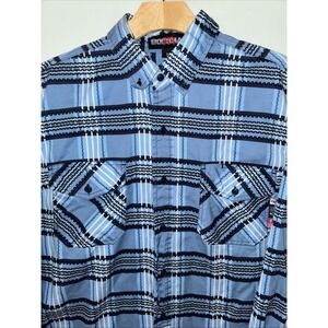 Bocomal Shirt Mens Size XL Blue Plaid Flame Resistant FR CAT2 Workwear Button Up